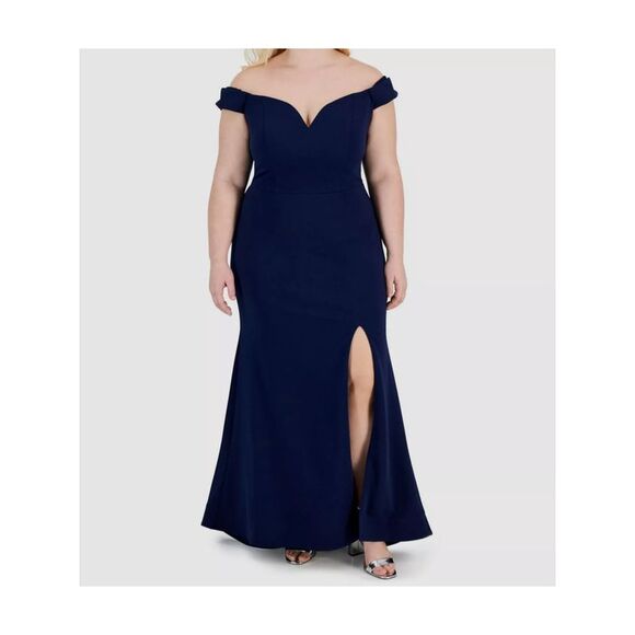 NWT B DARLIN Womens Navy Lace-up Back Hi-slit Padded Bra Dress Juniors 20W - Picture 1 of 2